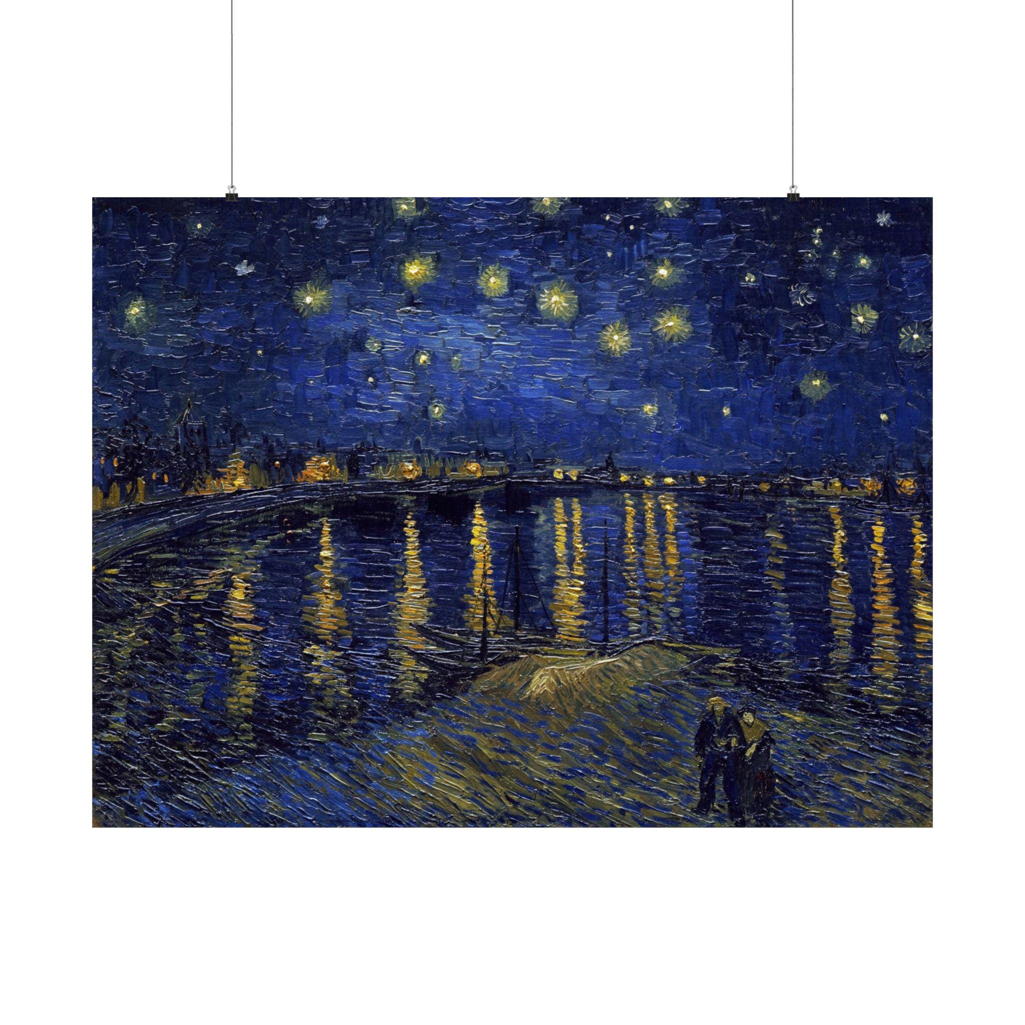 ゴッホの「ローヌ川の星月夜」版画：額装されたポスト印象派の作品