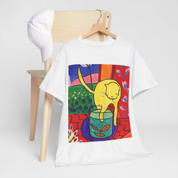 Matisse Cat with Red Fish T-Shirt: Fauvism Art, Ethically Grown Cotton