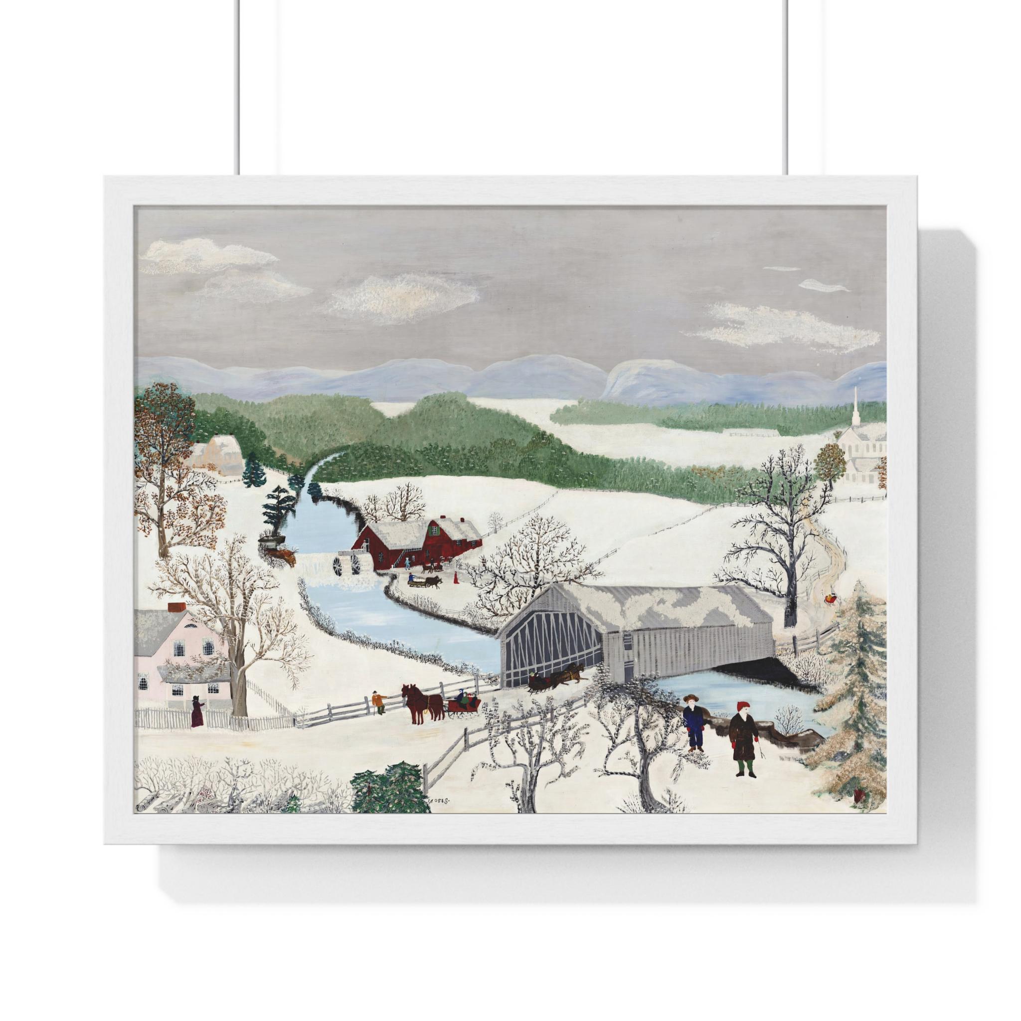 グランマ・モーゼス、『古い格子縞の家』、希少画集画、状態良好、新品高級額装付 グランマ・モーゼス、『古い格子縞の家』、希少画集画、状態良好