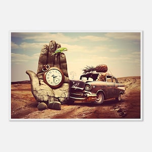 Salvador Dali, Hand, Watch, Car, Pineapple, Parrot, Surreal Art Print, Salvador Dali Gift, Surrealist Decor, Fine Art Lovers, Wooden Frame