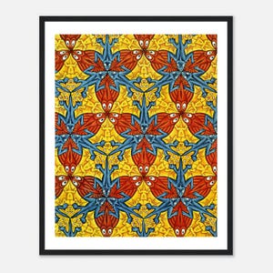 M.C. Escher Lagartos Peces Murciélagos - Impresión digital, póster de arte mural con teselación