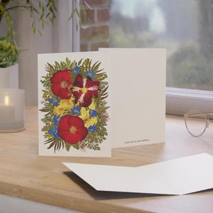 Roses rouges, pavot jaune, delphiniums - carte de voeux premium - inspiration fleurs séchées - cadeau pour elle - carte postale de style bohème - cadeau ukrainien