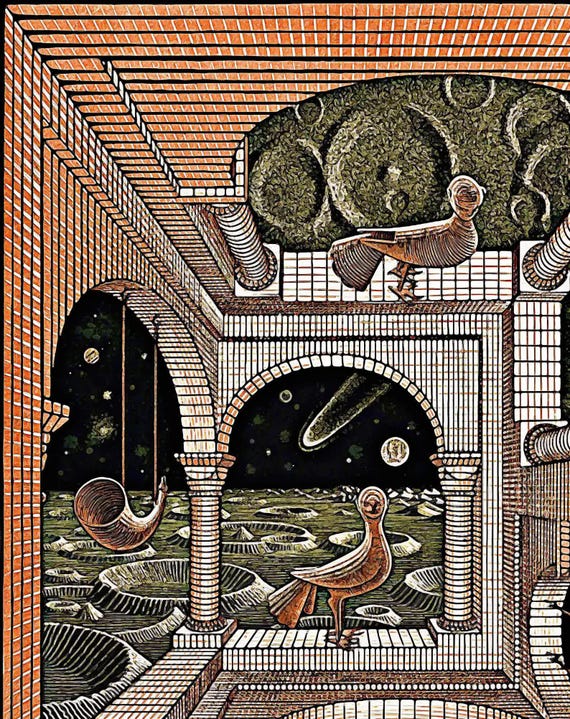 Escher 'another World II' Print: Surreal Optical Illusion Art - Etsy