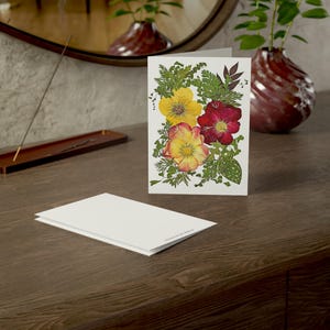 Roses jaunes et rouges - carte de voeux premium - style ferme rustique - cadeau ukrainien - carte postale inspirée de fleurs séchées - cadeau pour les amateurs de roses