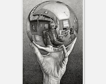 M.C. Escher, Hand with Reflecting Sphere - Classic Self-Portrait Artwork