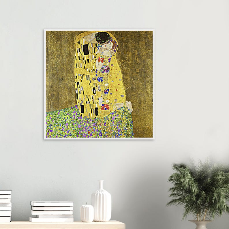 Klimt Kiss Art Print – Romantic Gold Wall Decor, Classic Gustav Klimt ...