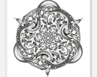 M.C. Escher Snakes Print - Geometric Optical Illusion Art for Modern Minimalist Spaces