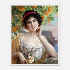 Émile Vernon, Beauty Under the Blossoms, Art Print, Giclée Quality, French Fine Arts Painter, Wooden Frame, Émile Vernon Gift