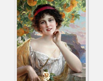 Émile Vernon Art Print: Beauty Under Blossoms, Giclée Fine Art, Wooden Frame