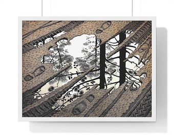 Lámina artística "Charco" de Maurits Escher, Paisaje Reflejado (Descarga digital)