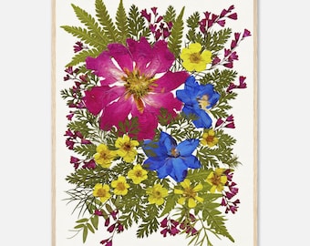 Pressed Flower Art Print: Botanical Wall Decor, Nature-Inspired Floral Art
