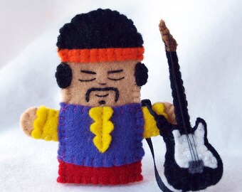 Guitar player felt finger puppet, Guitarist finger puppet, singer felt puppet, songwriter felt puppet, finger puppet, electric guitar player
