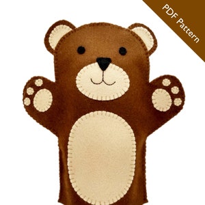 Hand bear puppet pattern, pattern, bear hand puppet pattern, felt hand puppet, brown bear hand puppet, PDF download, brown bear hand puppet
