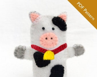 Motif vache, marionnette à doigt vache, motif marionnette, marionnette à doigt vache, vache