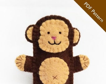 Pattern, monkey pattern, monkey finger puppet pattern, monkey, monkey puppet, felt monkey puppet, finger puppet pattern, puppet pattern, DIY