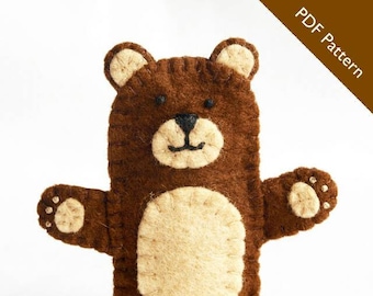 Patrón, patrón de títere de dedo de oso, oso, títere de dedo de fieltro, títere de dedo de oso pardo, descarga PDF, títere de dedo de oso pardo, títere