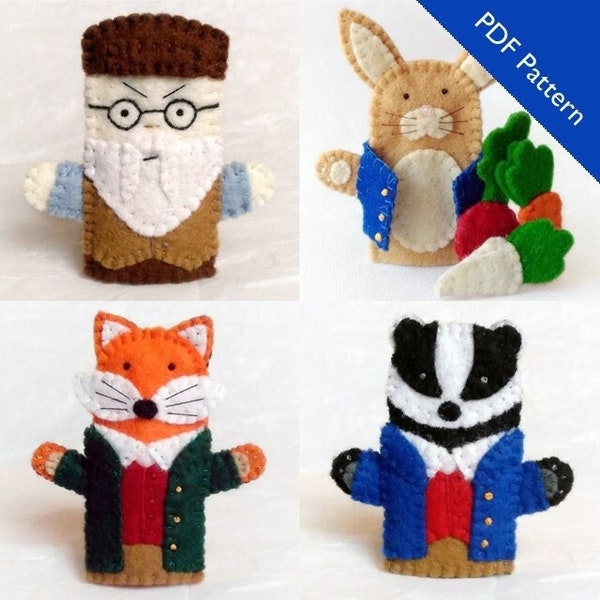 Peter Rabbit finger puppet, Mr McGregor finger puppet, Tommy Brock finger puppet, Mr Tod finger puppet, rabbit, farmer, badger, fox, puppet