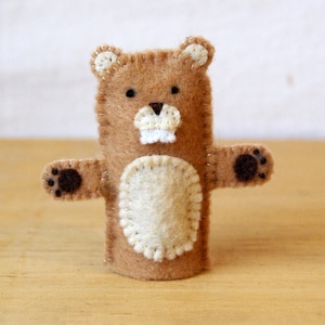 Felt finger puppet, beaver, animal puppet, storytime puppet