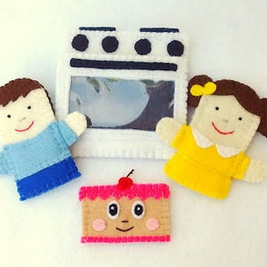 Pat-A-Cake finger puppet, pat a cake puppet, boy puppet, girl puppet, cake puppet, oven finger puppet, felt finger puppet, finger puppet
