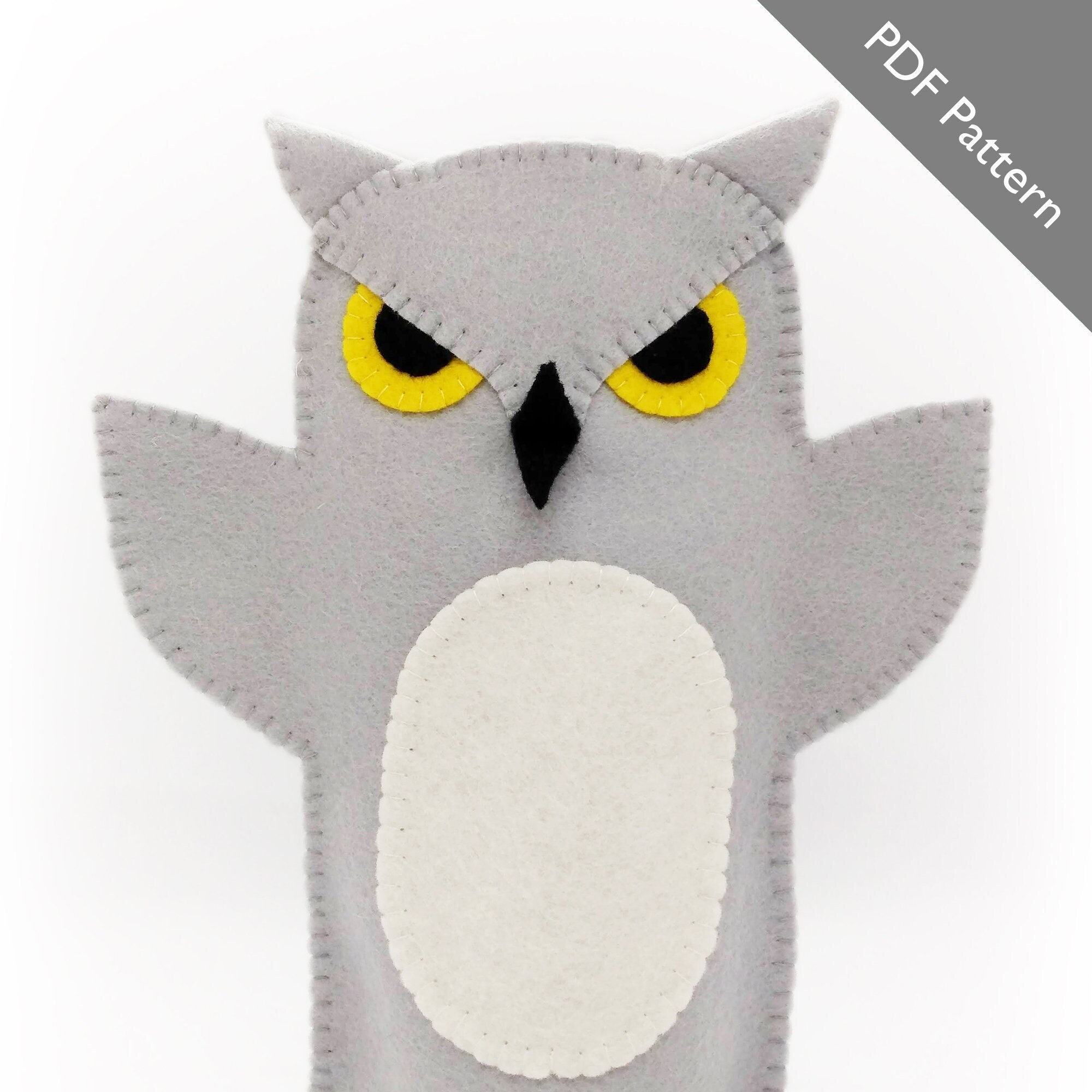 Hand puppet pattern, pattern, owl, owl pattern, owl sewing pattern, felt owl pattern, owl hand puppe