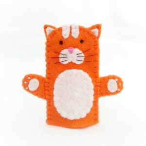 Títeres de dedo del gato, títere de dedo fieltro, gato, marioneta animal, marioneta de gato, gato naranja, títer de