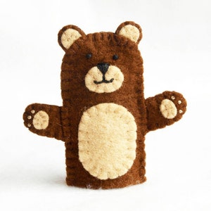 Bear finger puppet, felt finger puppet, bear felt finger puppet, finger puppet, brown bear finger puppet, brown bear, bear image 1