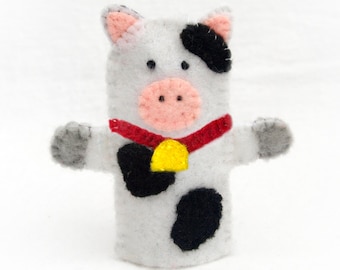 Cow, felt finger puppet, animal puppet