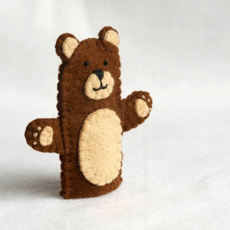 Bear finger puppet, felt finger puppet, bear felt finger puppet, finger puppet, brown bear finger puppet, brown bear, bear image 2