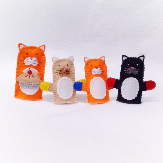 Marionnette à Doigt Feutre Face Double Trois Petit Chaton Perdu Leur Mitaine Marionnette à Doigt Feutre Chat Chaton Mitaine Marionnette à Doigt