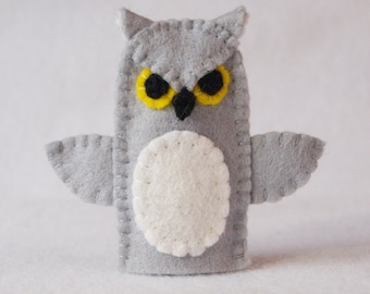 Owl finger puppet, felt finger puppet, owl felt finger puppet, finger puppet, owl puppet, owl, grey owl