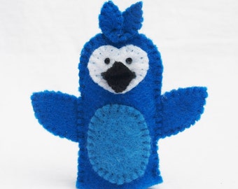 Blue jay, bird, bird felt finger puppet, animal puppet, storytime puppet