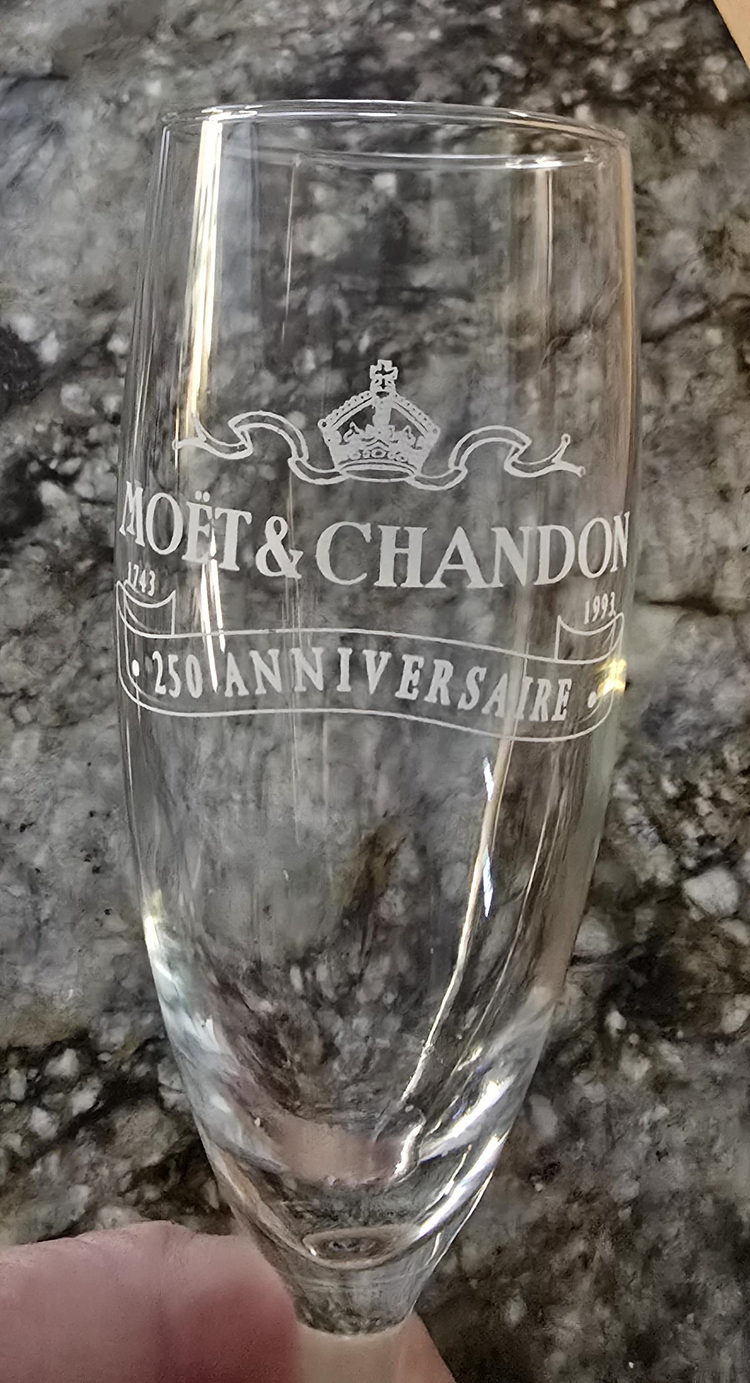 Moet Chandon 250th Anniversary (1993) Etched Flutes Set of 6 Plus