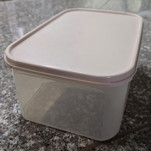 Vintage Tupperware Modular Mate Large Rectangular 18 Cup 4.3 Liter Container 1609-4 Frost w Pale Pink Lid 1610-12
