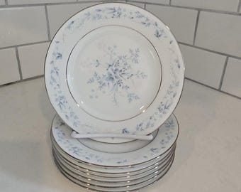 Vintage Noritake Carolyn Blue Flowers 6 3/8 inch Bread and Butter Plates 7 Available Contemporary Fine China 2693