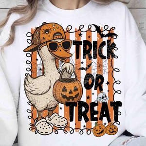 Trick or Treat Halloween Goose PNG, Halloween Goose Clipart, Boy Halloween Goose Png, Halloween Boy Shirt Png, Kids Halloween Pumpkin Png