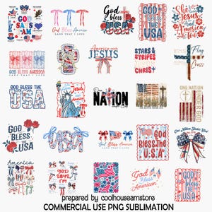 4th of July Christian Patriotic PNG Bundle, God Bless the USA Shirt Png, Faith and Freedom Png, American Flag Cross, Independence Day Png