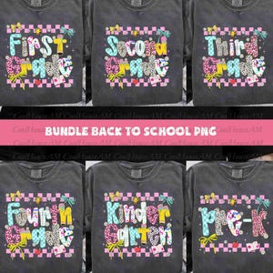 Preppy Back To School PNG Bundle, First/Second/Third Grade Design, Teacher First Day of School Shirt Png, Pre-K Kindergarten 1st Grade Png