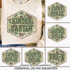 Bundle Retro Back to School Boys Old Camo PNG, First Day Png, Pre-K to Third Grade Png, Kindergarten Design, School Sublimation Shirt Png