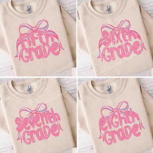 Preppy Back to School PNG Bundle, 5th/6th/7th/8th Grade, Teacher Coquette Png, Girly Pink Bow Sublimation Png, First Day of School Shirt Png