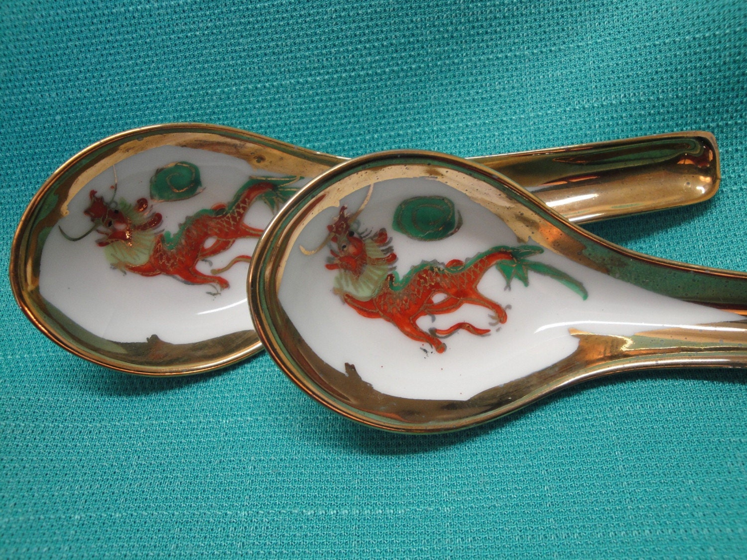Two Vintage Porcelain Chinese Soup Spoons Hand Painted with Etsy