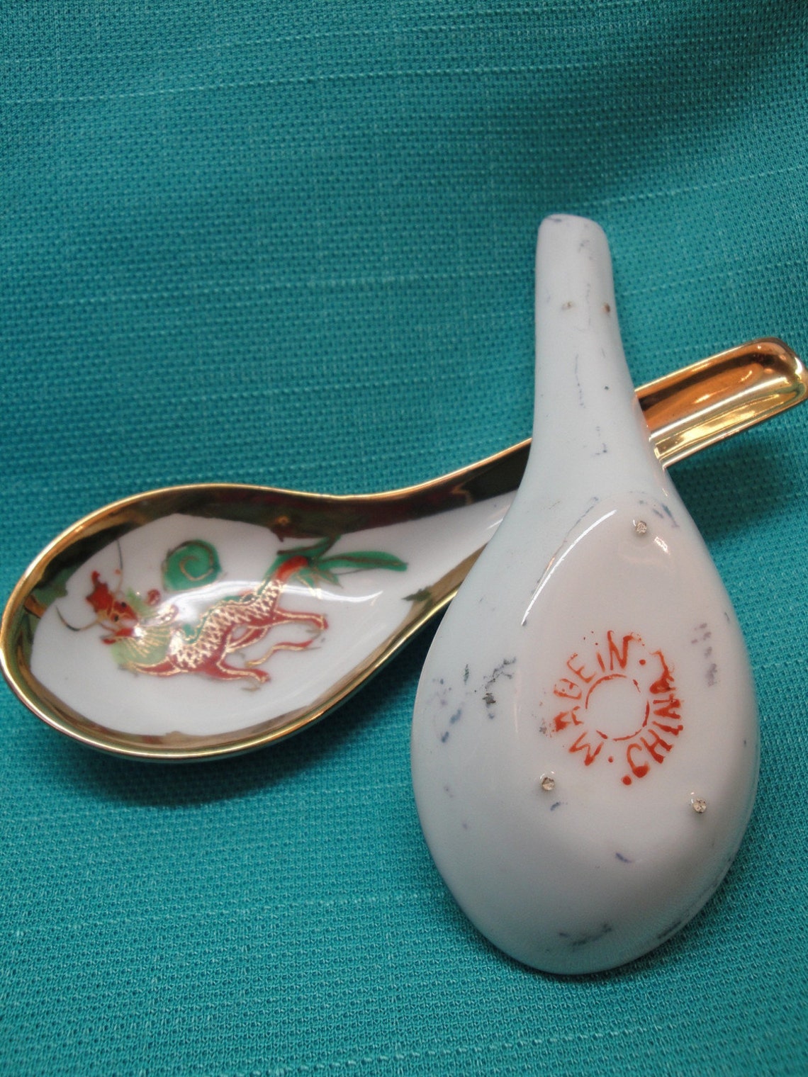 Two Vintage Porcelain Chinese Soup Spoons Hand Painted with Etsy