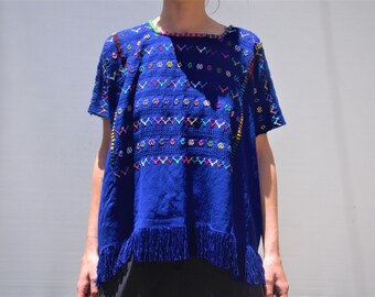 Handmade, Woven Guatemalan Huipil,100% organic cotton, Blue