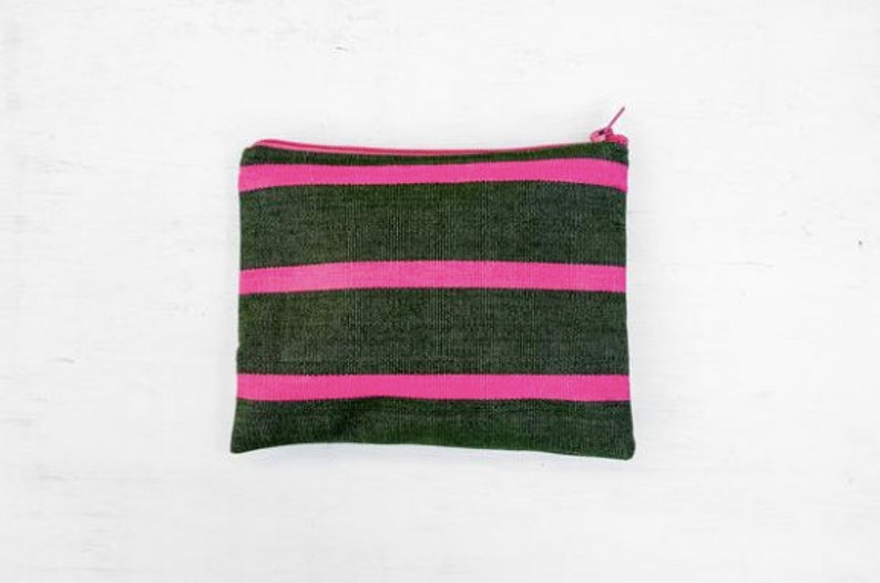 Hand-woven Striped Bag Medium Clutch: Guatemalan Textiles Zipper Pouch