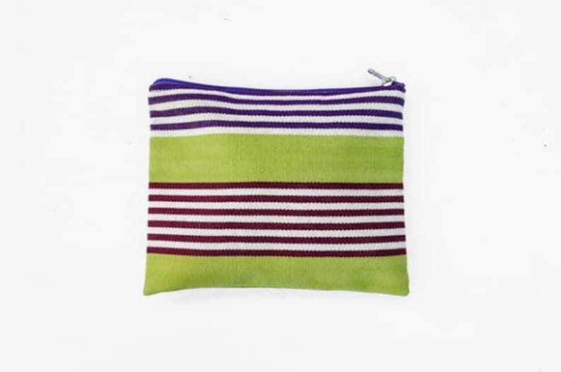 Hand-woven Striped Bag Medium Clutch: Guatemalan Textiles Zipper Pouch