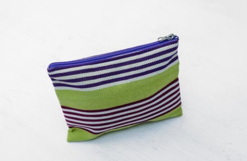 Hand-woven Striped Bag Medium Clutch: Guatemalan Textiles Zipper Pouch