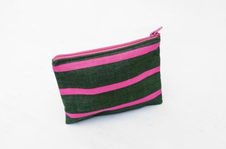 Hand-woven Striped Bag Medium Clutch: Guatemalan Textiles Zipper Pouch