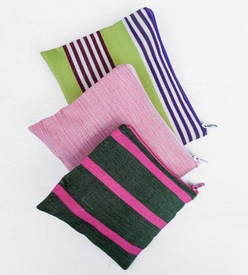 Hand-woven Striped Bag Medium Clutch: Guatemalan Textiles Zipper Pouch