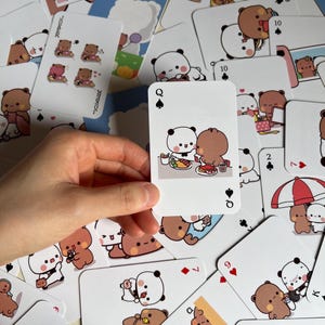 Naipes personalizados con foto de Bubu y Dudu, baraja con estampado de panda, naipes de boda personalizados kawaii con fotos