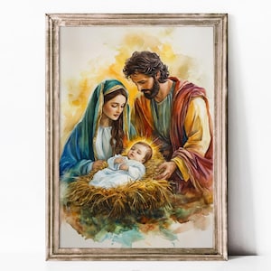 Nativity Scene Art Print | PRINTABLE Christian Vintage Wall Art | Bethlehem Artwork | Holy Family Painting | Christmas Wall Art | P5