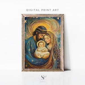 Impresión de la escena de la natividad / Arte mural de la natividad para imprimir / Pintura de la natividad / Imagen de Cristo / Arte mural navideño / Arte de la Sagrada Familia / P9